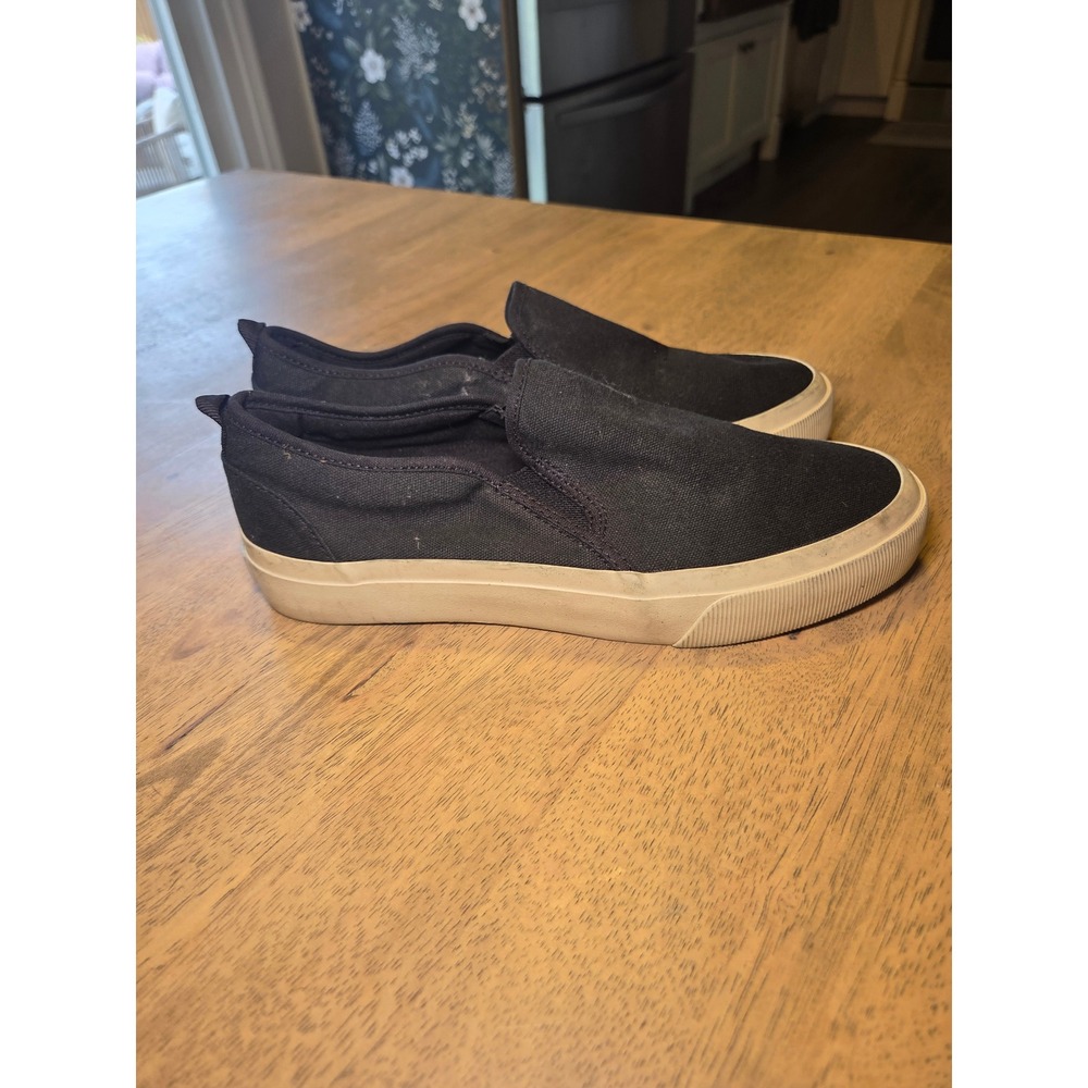 Everlane Black Canvas Slip On Sneakers Mens 7 Womens 8.5 Organic Cotton Low Top